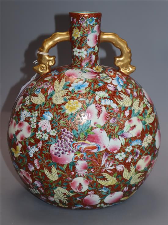 A Chinese famille rose millefleur moon flask, Yongzheng mark, 20th century height 29cm